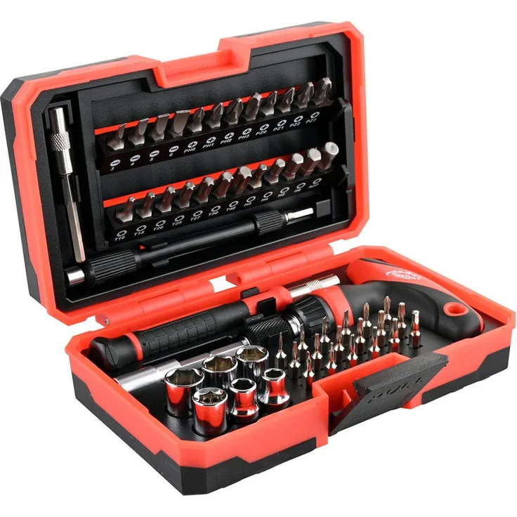 KesTek 53-tlg. Bit-Schraubendrehersatz, Ratschen-Schraubendreher mit T-Griff, inkl. 18 Feinmechaniker-Bits und biegsamer Verlängerung