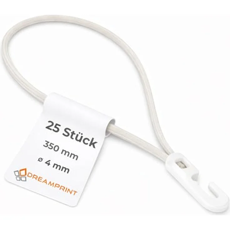 Dreamprint Expanderschlinge 25 Stück 35cm Ø 4mm weiß Planen-Spanner Gummi-Schlinge Spanngummi mit Mini Kunststoffhaken – Bild 2