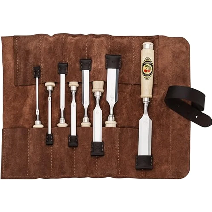 KIRSCHEN Stechbeitelsatz – 8-teiliges Stechbeitel Set mit Veloursleder-Tasche, hochkohlenstoffhaltiger Werkzeugstahl, 25° Anschliffwinkel – Bild 1