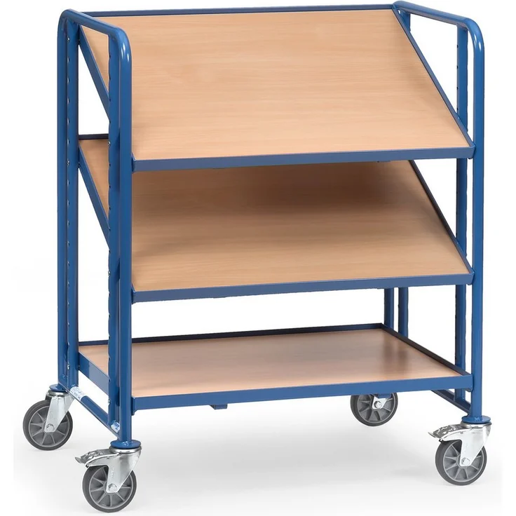 FETRA Transportwagen Eurokastenwagen 2391, Stahlrohrkonstruktion pulverbeschichtet RAL 5007, mit 3 Holzwerkstoffplatten und 4 Lenkrollen, Tragkraft 80 kg