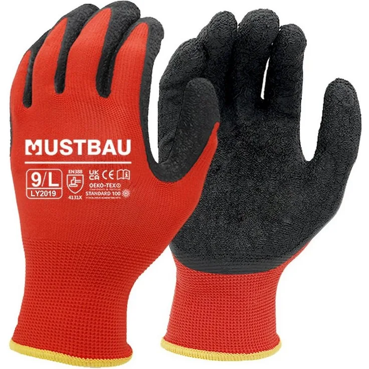 Mustbau Arbeitshandschuhe, 6 Stück Garten- und Montagehandschuhe, wasserdicht, atmungsaktiv, rot, Größen S/M/L/XL, EN388