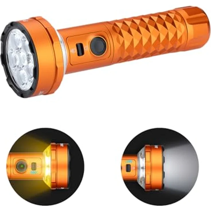 OLIGHT Prowess LED Taschenlampe, 5000 Lumen Kaltweiß, bidirektionales Licht, 245m Reichweite, wiederaufladbar mit Holster und USB-C, IPX7, orange – Bild 1