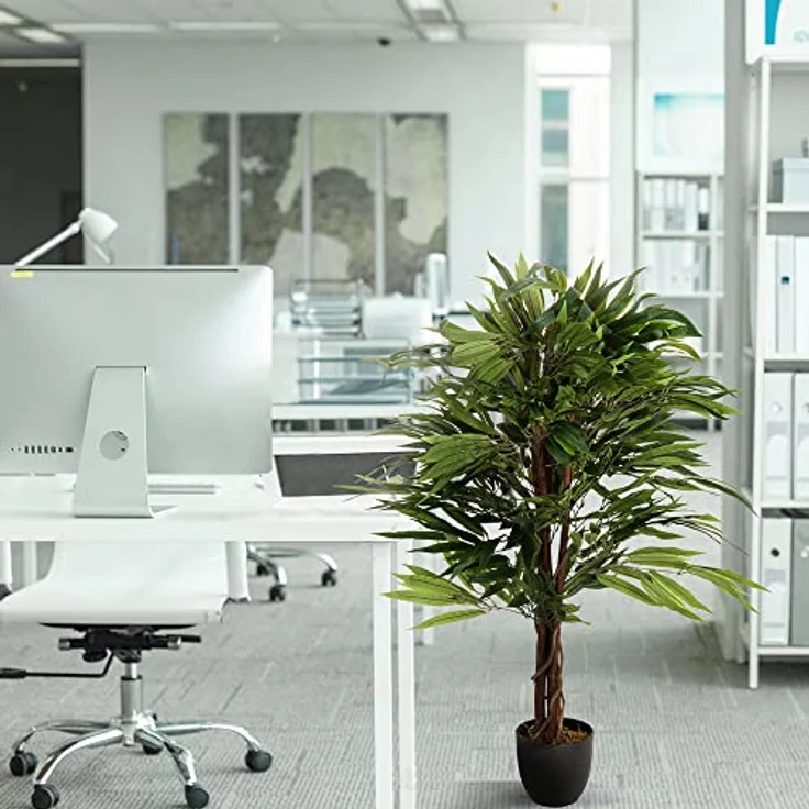 hjh OFFICE Kunstpflanze Mango Höhe 130 cm 588 Blätter große Zimmerpflanze Mangobaum Topfpflanze Baum künstlich, 871001 – Bild 5