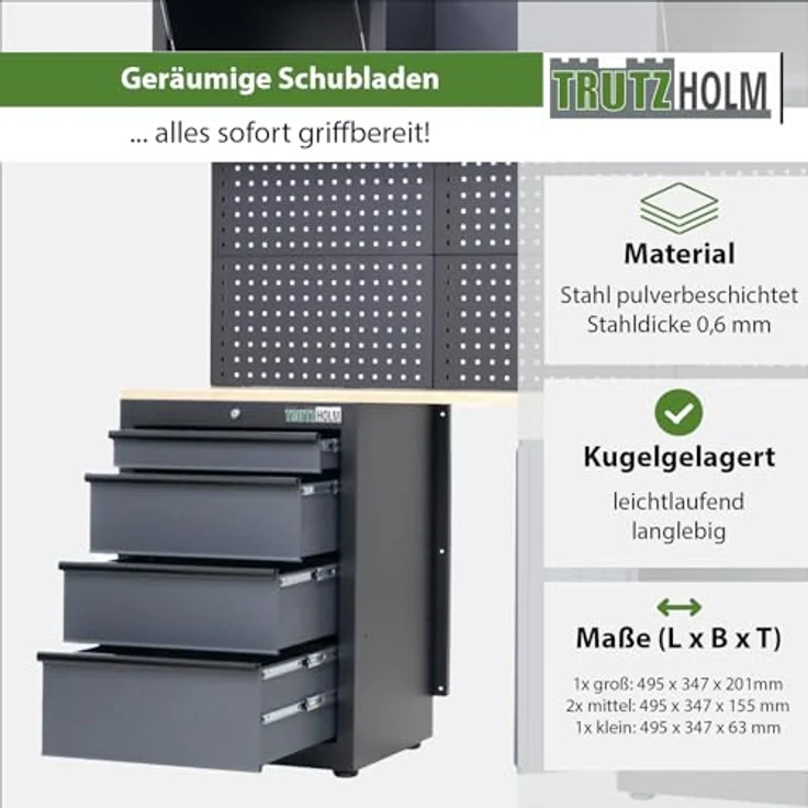 TRUTZHOLM Werkstattwand Werkstattschranksystem Werkstatteinrichtung 13-TLG. | flexibel zusammenstellbar, abschließbar, Hochschrank, Hängeschränke, Unterschränke Gasdruckfedern (Grau/Anthrazit) - Preisvergleich – Bild 5