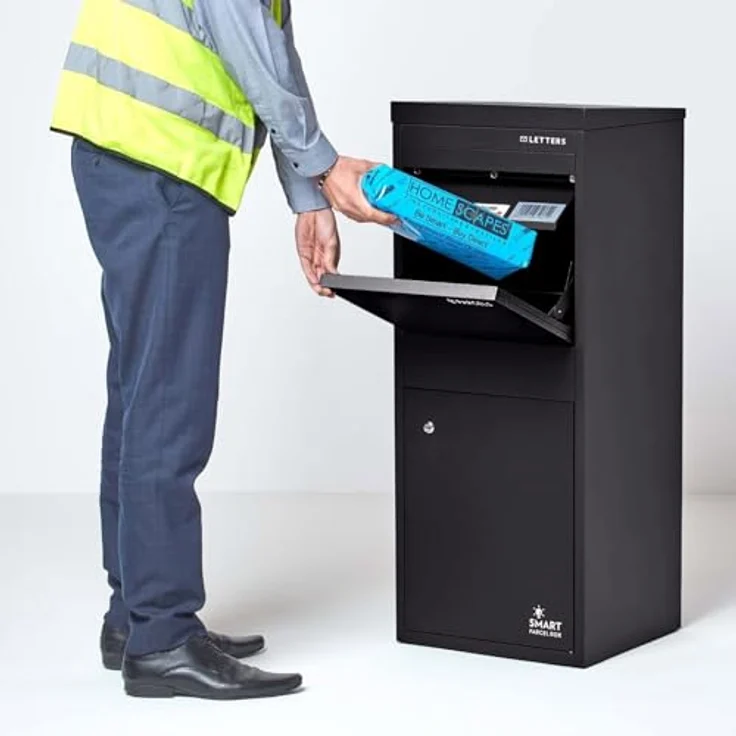 Smart Parcel Box L schwarz 42x39x103 cm, Paketbriefkasten mit Rückholsperre, für sichere Paketaufbewahrung, Entnahme vorne & hinten – Bild 1