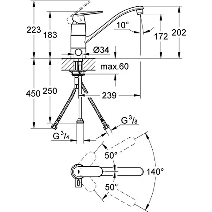 Grohe Eurosmart Cosmopolitan Einhand-Spültischbatterie mit integriertem Absperrventil, flacher Auslauf, Chrom – Bild 2