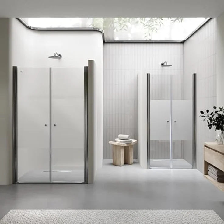 i-flair Duschtür 100-104 cm, Höhe 195 cm, teilsatiniertes 6 mm ESG Sicherheitsglas mit doppelter Pendeltür und magnetischer Dichtung – Bild 4