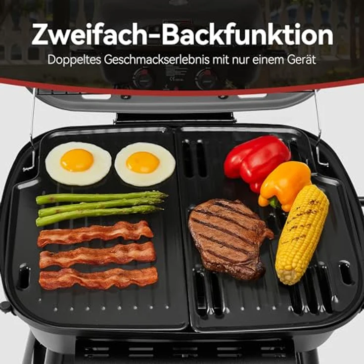 Royal Gourmet 2-Brenner Gasgrill, 5 kW Balkon-Picknick-Grill mit leicht demontierbarem Grillständer und praktischer Ablagefläche – Bild 4
