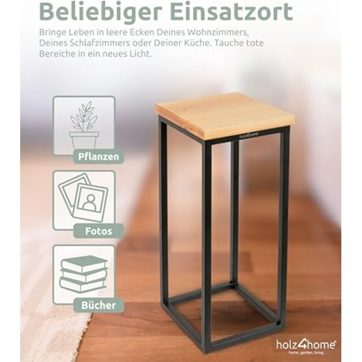 holz4home® Blumenständer Dekoständer aus Eichenholz Massiv Natur Geölt I Dekosäule Stahlrahmen, Loft- und Industriestil, Stahlrahmen, naturgeölt – Bild 5