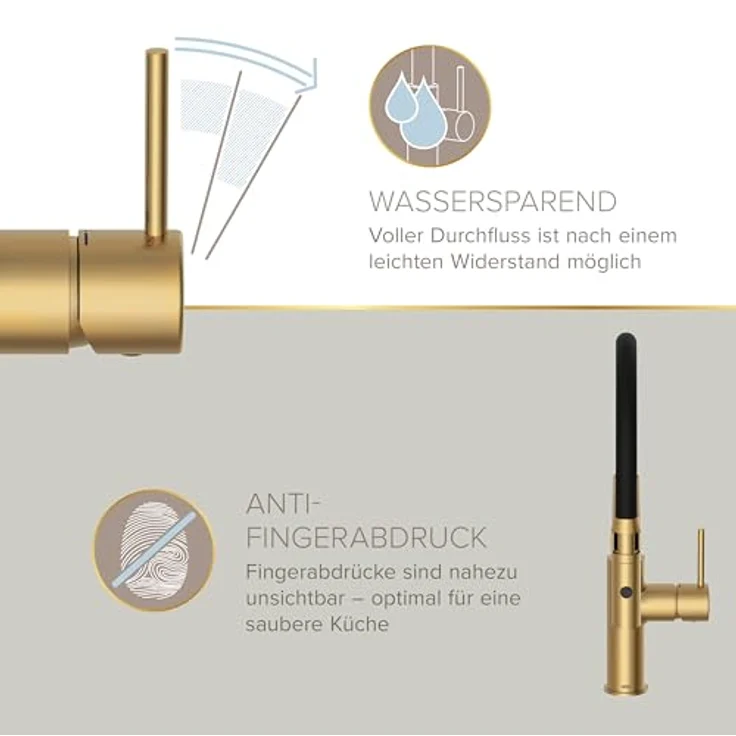 Lenz Küchenarmatur NALU, Flexible Pendelbrause mit 2 Strahlarten und Anti-Fingerabdruck-Beschichtung, gold – Bild 6