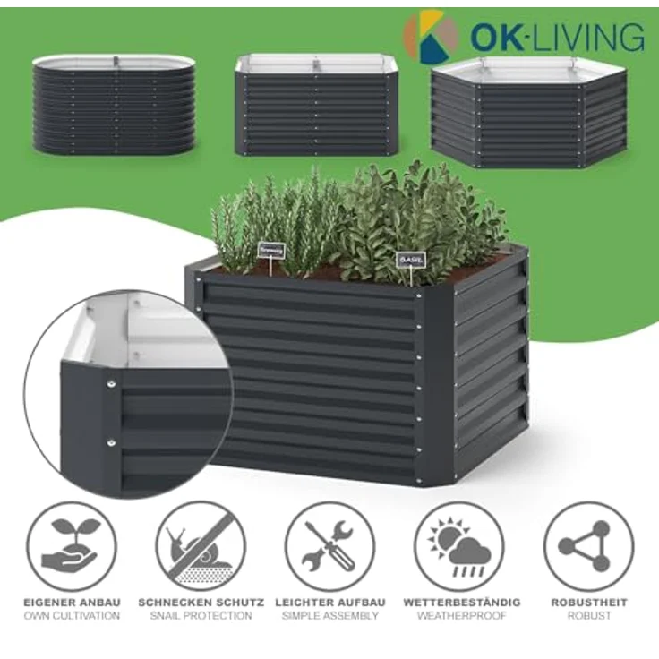 ok-living Hochbeet Anthrazit 90 x 90 cm – Bild 5