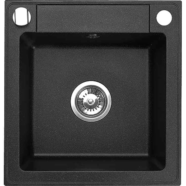 Faizee Möbel Granitspüle 44x46 Eckig Einbaugranitspüle, Schwarz, Hitzebeständig bis zu 280°C - Preisvergleich – Bild 2