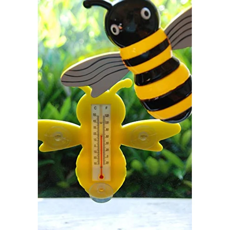 Esschert Design Fensterthermometer, Temperaturmesser Motiv Biene mit Saugnapf, von Innen ablesbar, ca. 22 cm x 20 cm – Bild 2