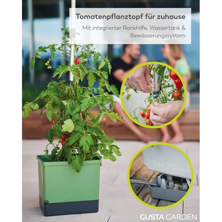 Gusta Garden Pflanzkübel TOM TOMATO, Tomatentopf mit stabiler Rankhilfe und Bewässerungssystem, dunkelgrün – Bild 2