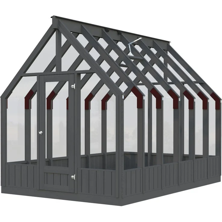 Palmako Gewächshaus Emilia 240 x 363 cm, 8,2 m² mit 4 mm Sicherheitsglas, grau, automatische Dachentlüftung