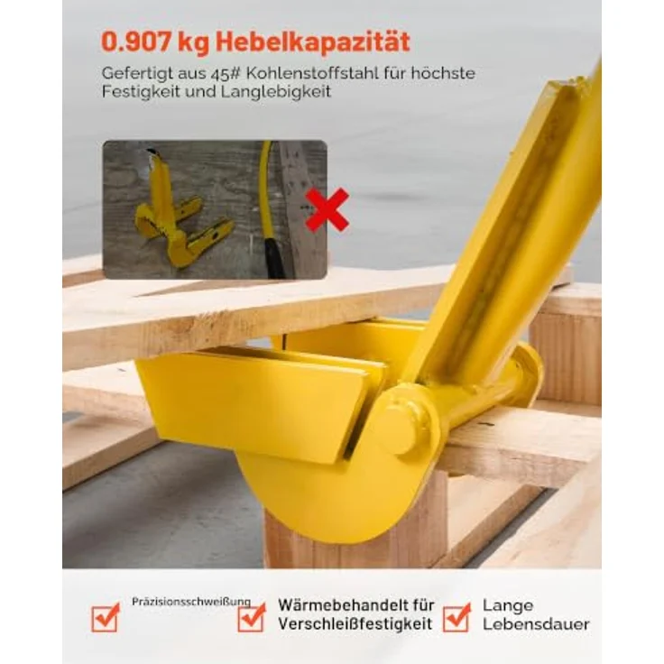 VEVOR Brecheisen 113 cm, Brechstange mit 907 kg Belastbarkeit, Hebelstange für Terrassendielen und Trockenbauwände – Bild 3
