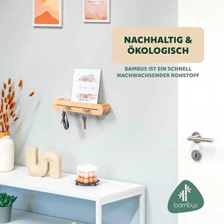 eluno Schlüsselkasten aus Bambus, mit praktischer Ablage und durchgängiger Nut, 29,5 cm x 5 cm x 5 cm – Bild 5