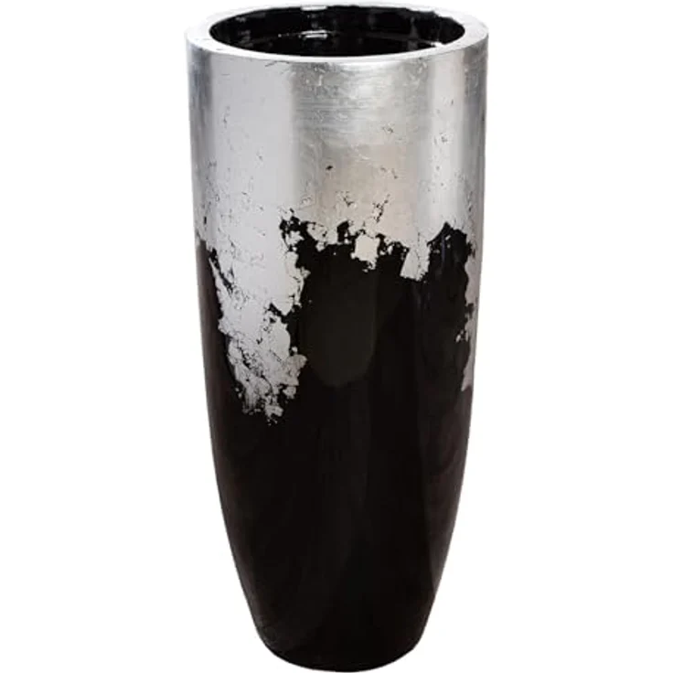 GILDE Übertopf KONUS XXL, schwarzer und silberfarbener Fiberglas-Pflanzkübel, Höhe 80 cm, wasserdicht für Indoor-Pflanzen – Bild 1