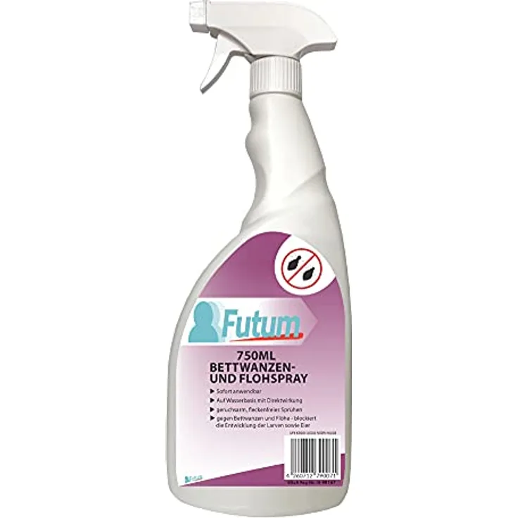 Futum 750ml Bettwanzen - Floh Spray, Hochwirksam Larven & Eier bekämpfen, ohne Flecken & Treibgase, geruchsarm & Langzeitwirkung