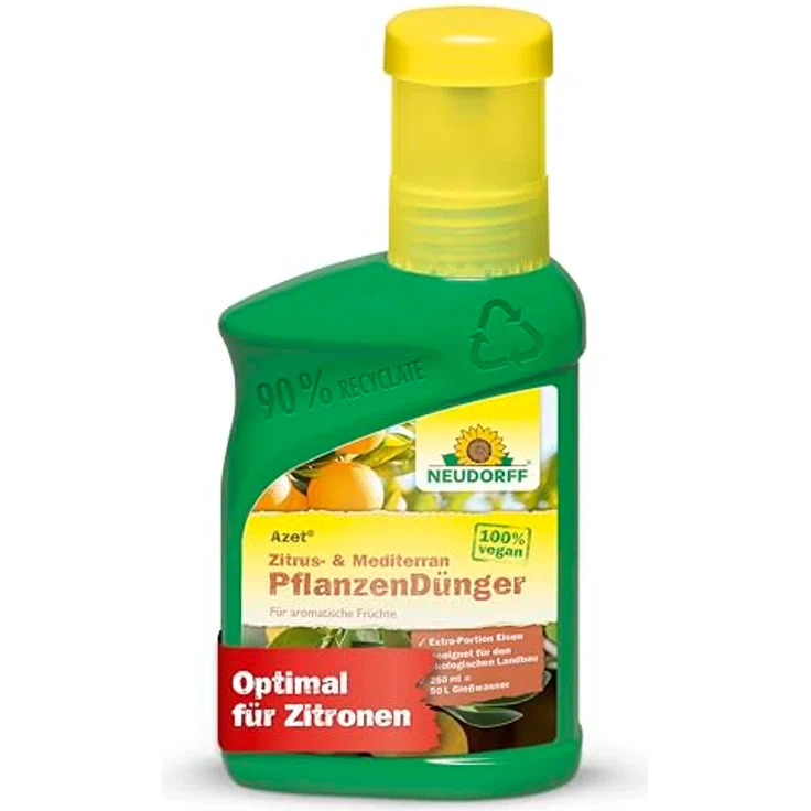Neudorff Azet Zitrus- & Mediterran PflanzenDünger, 100% natürlicher Bio Dünger mit Extra Eisen für aromatische Früchte, 250 ml – Bild 1