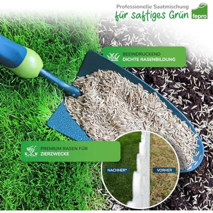 Fepro Premium Select 20kg Zierrasen, dichte & tiefgrüne Rasensamen für 800m², ideal für Neuansaat und Nachsaat – Bild 3