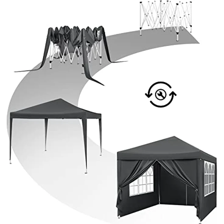 WOLTU Pop-Up wasserdichter Faltpavillon Sonnenschutz Event Pavillon mit Seitenwänden Gartenpavillon auf Terrasse Camping Festival Pagodenzelt aus Oxford Metallrahmen 3 x 3 m Anthrazit – Bild 3