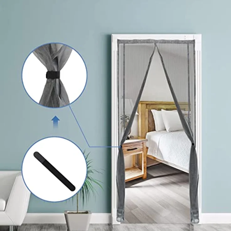 Fliegengitter Moskitonetz Insektenschutz für Tür Magnetverschlüsse Vorhang, 220 x 130 cm - grau – Bild 3