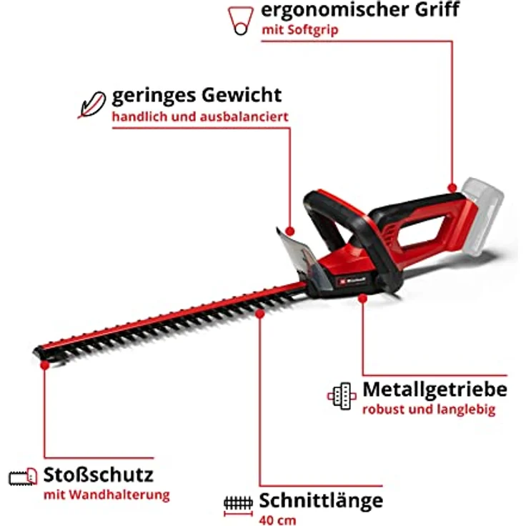 Einhell Akku-Heckenschere GC-CH 18/40 Li Solo Power X-Change (18 V, 40 cm Schnittlänge, 13 mm Zahnabstand, ergonomischer Griff, ohne Akku) – Bild 3
