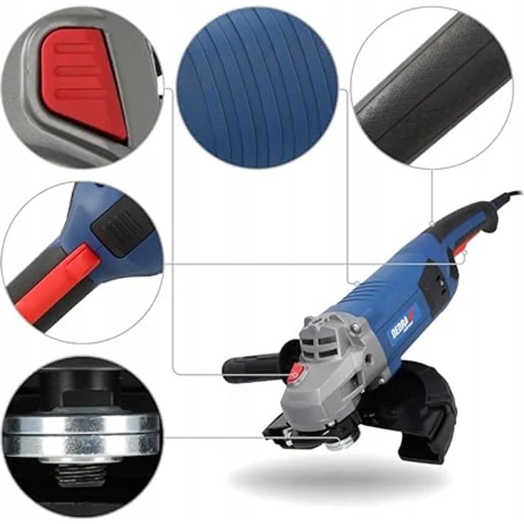 Dedra Winkelschleifer DED7937, 2100W mit 230mm Scheibe, Sanftanlaufsystem, 6500 RPM, Softgrip, 5,1kg, M14 Gewinde, verstellbarer Griff – Bild 3