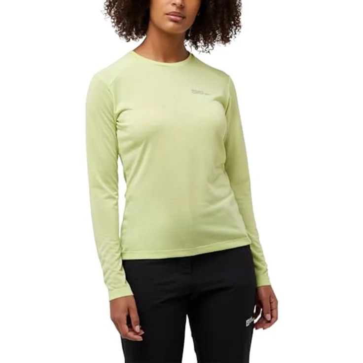 Jack Wolfskin VONNAN Ls T W, Damen Shirt, grünes TEXADRI Material mit geruchshemmender MICROBAN® Technologie, Größe S