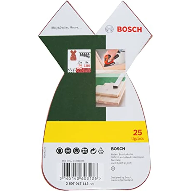 Bosch 25tlg. Schleifblatt-Set verschiedene Materialien für Multischleifer (Körnung 80-120-180, 4 Löcher) - Preisvergleich – Bild 2