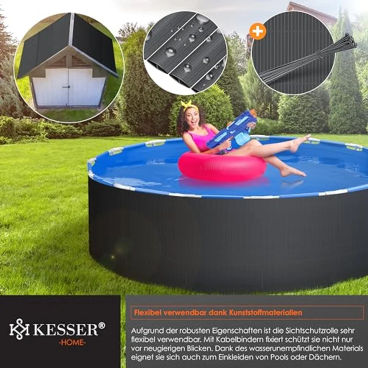 KESSER PVC Sichtschutzmatte Sichtschutzzaun Balkonverkleidung Windschutz Wetterfest verstärkten Lamellen, für Garten, Balkon Terrasse Outdoor Balkonumrandung mit Kabelbindern Schwarz, 100 x 300 cm – Bild 6