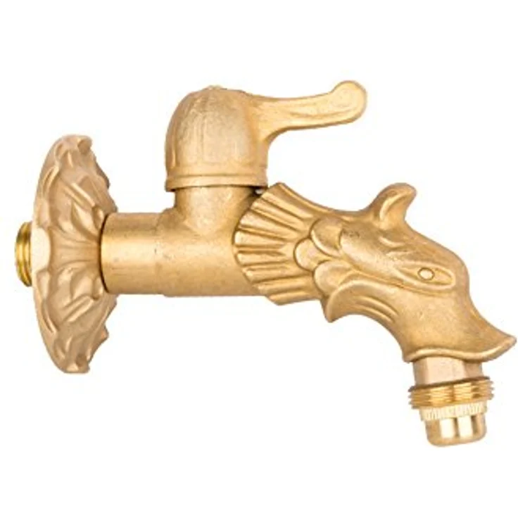 Boni-Shop Nostalgie Auslaufventil Wasserhahn, Messing massiv mit Drachenkopf und Hebel, 1/2" Wandanschluss, inkl. Wandrosette – Bild 1