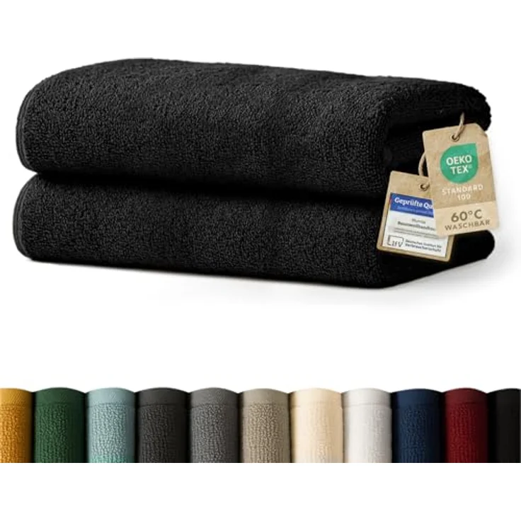 Blumtal Saunatuch, Schwarz, 80x200 cm, Oeko-Tex® Standard 100, 100% Baumwolle, 500 g/m², weich und formstabil – Bild 1