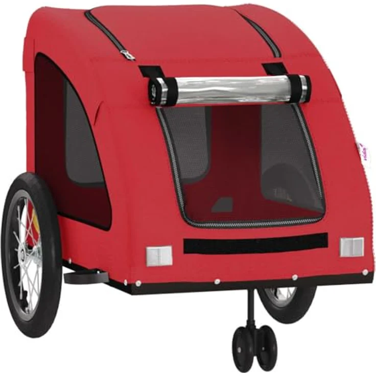 vidaXL Hunde-Transportbox Fahrradanhänger für kleine Hunde, Rot, Oxford-Gewebe und Eisen, 63,5 x 124,5 x 66 cm, max. Tragfähigkeit 45 kg – Bild 6
