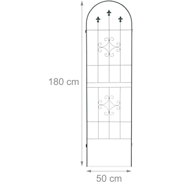 Relaxdays Rankgitter 2er Set, Metall, 180 x 50 cm, Vintage Rankhilfe Garten, Rundbogen & Spitze, zum Stecken, dunkelgrün – Bild 4