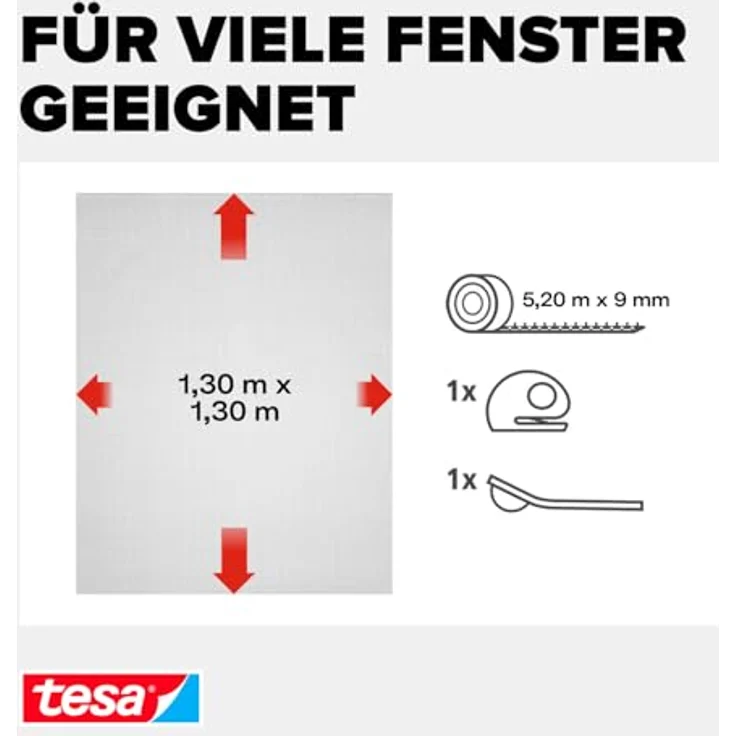 tesa Insect Stop COMFORT Fliegengitter Fenster - Insektenschutz mit Klettband selbstklebend - Fliegen Netz ohne Bohren - anthrazit (durchsichtig), 130 cm x 130 cm – Bild 3
