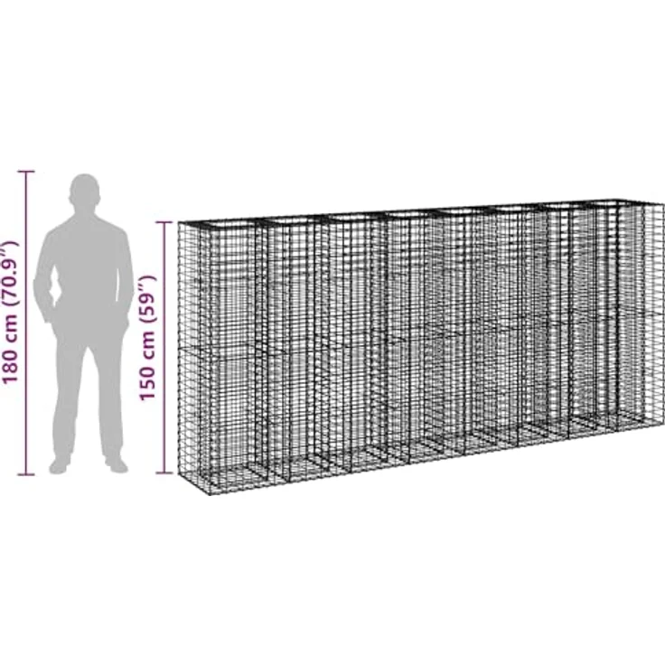 vidaXL Gabionen Hochbeet 4 pcs, Rechteckig, Silber, 330 x 50 x 150 cm, Wetterfest, Sichtschutzpaneele für Garten und Terrasse – Bild 4