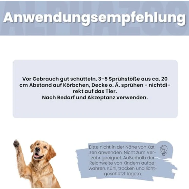 ALPHAZOO Seelenruhe Körbchenspray für Hunde, 250 ml, Natürliches Anti-Stress Beruhigungsmittel mit Baldrian – Bild 6