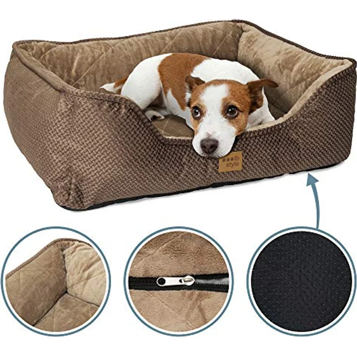 ib style® Happy Milo Hundebett | Körbchen für Hunde & Katzen | mit Reißverschluss | Größe: S | Braun – Bild 2