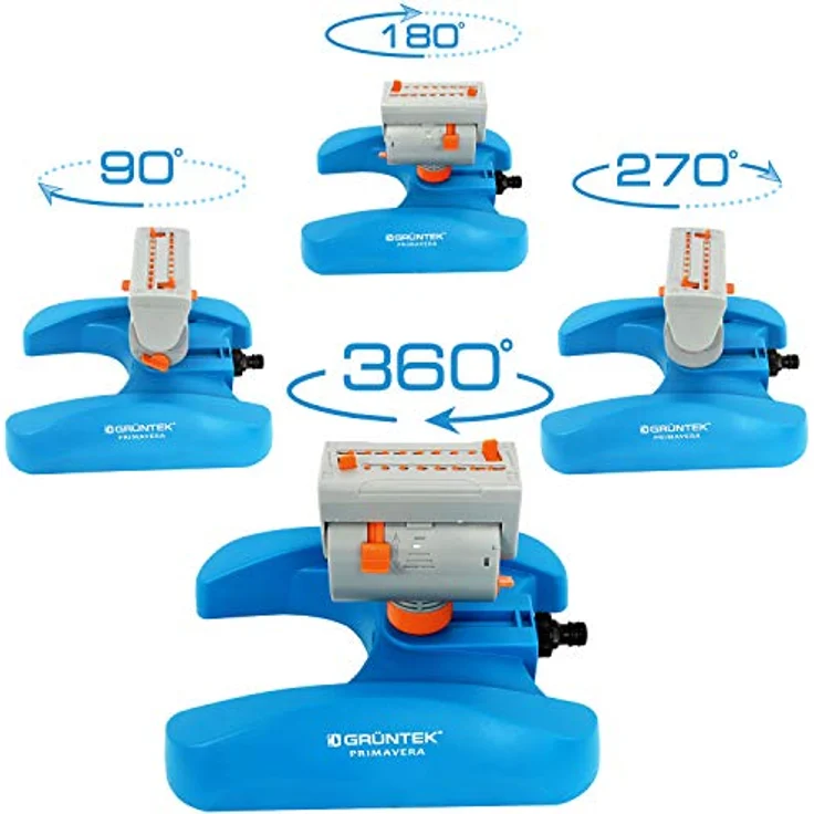 GRÜNTEK Mini - Rasensprenger mit 16 Düsen bis 378 m2 / 4069 ft2 Bewässerungsfläche mit Turbo-Motor, Viereckregner Sprinkler Rasen Sprenger, universeller EU Schnellanschluss – Bild 4
