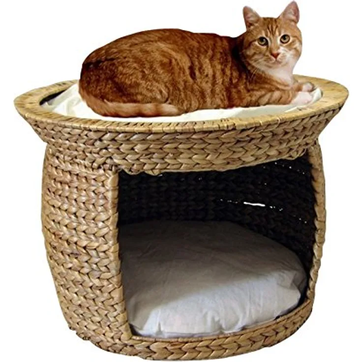 Silvio Design Katzen-Korbturm Wasserhyazinthe Natur-wollweiß