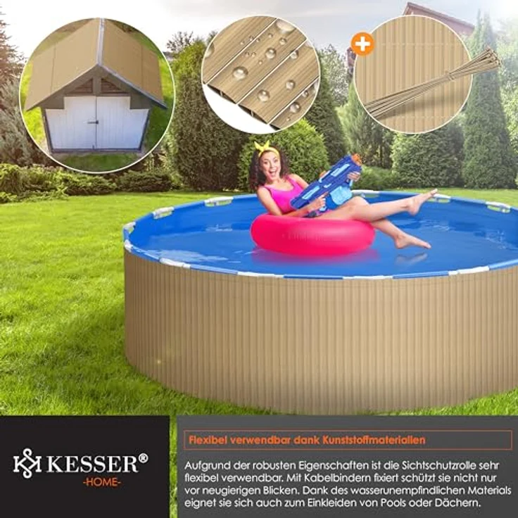KESSER PVC Sichtschutzmatte Sichtschutzzaun Balkonverkleidung Windschutz Wetterfest verstärkten Lamellen, für Garten, Balkon Terrasse Outdoor Balkonumrandung mit Kabelbindern 120 x 500 cm, Bambus – Bild 6