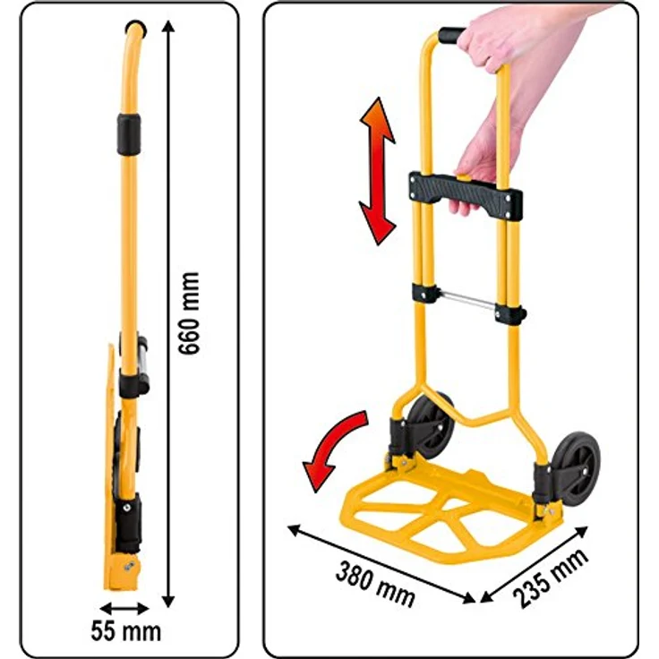 TRIZERATOP Klappbare Sackkarre bis 70kg, Transportkarre, Stahlkonstruktion, Abriebfeste Räder – Bild 4