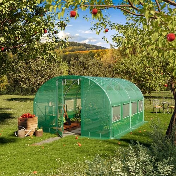 TOOLPORT Foliengewächshaus 3x4m Premium, schwenkbare Türkonstruktion, PE-Plane 180 g/m², wind- und wetterfest, grün transparent – Bild 2