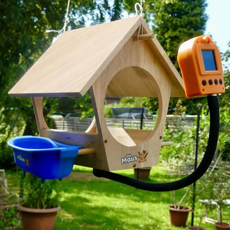 DieMaus Vogelhaus mit Kamera, robustes Holz, 2-MP-Fotos, Full-HD-Videos, IP65 wassergeschützt, wiederaufladbarer Akku – Bild 5