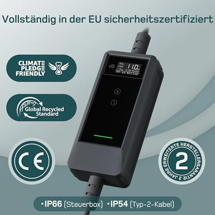 dé 11kW Portable Charger, tragbares EV-Ladegerät mit 7m Type 2 Kabel, App-Steuerung und einstellbarem Strom – Bild 7