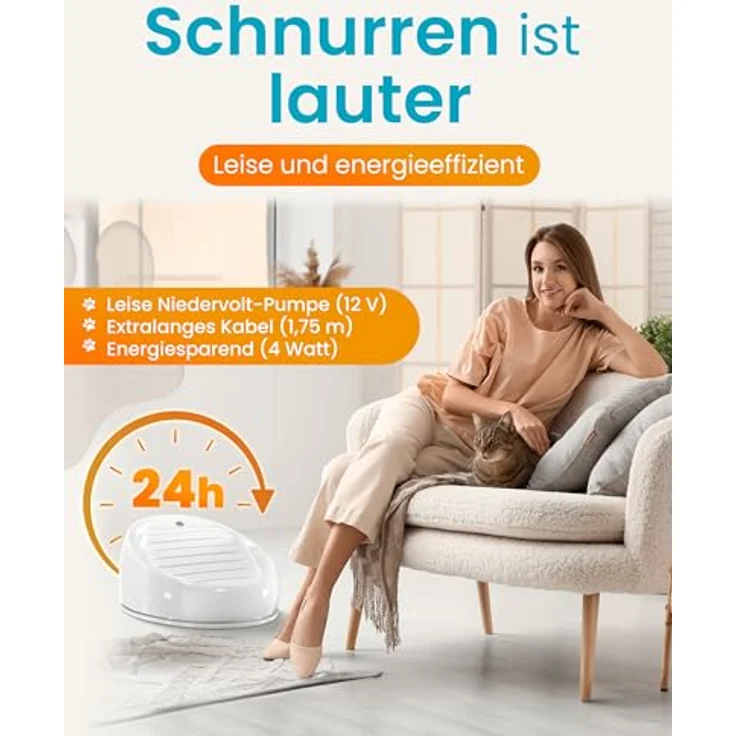 Lucky-Kitty Trinkbrunnen 1,5L, Keramik Trinknapf mit Pumpe für fließendes Wasser, extralanges Kabel (2m), spülmaschinengeeignet, handgefertigt – Bild 5