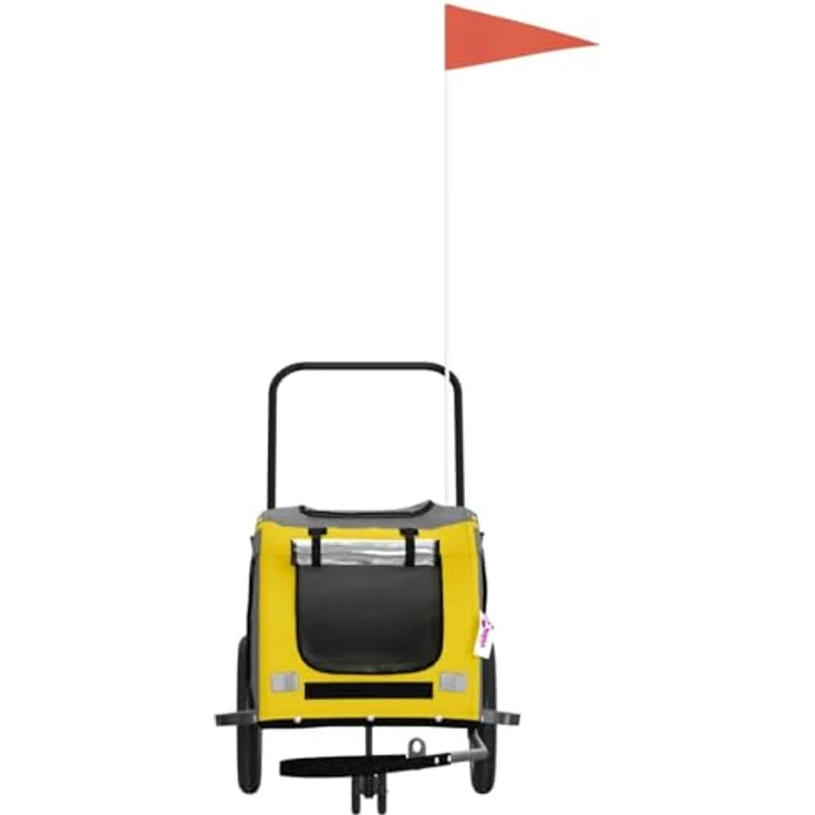 vidaXL Hunde-Transportbox Fahrradanhänger Gelb und Schwarz Oxford-Gewebe & Eisen, Robuster Rahmen, Komfortables Design, Sicheres Fahren – Bild 5