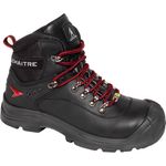 Lemaitre Slog Black S3 ESD, knöchelhohe Sicherheitsschuhe mit Stahlkappe und durchtrittsicherer Zwischensohle, schwarz mit roten Akzenten